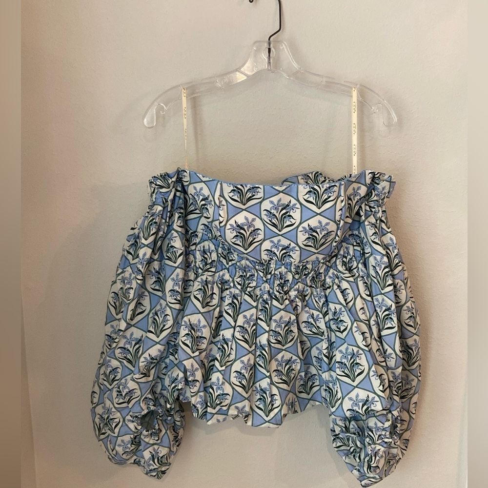 Agua by Agua Bendita Blue and Green Floral Off-Shoulder Peplum Top - Picture 3 of 7